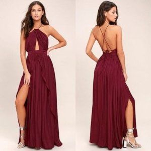 NWT Lulu's On My Own Burgundy Maxi Dress. Size XS.